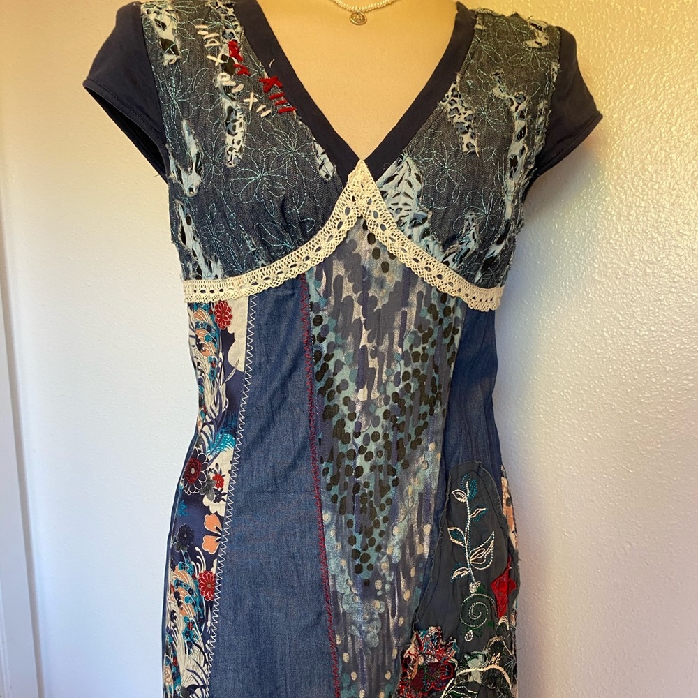 Kessley patchwork 100%cotton size L s.sleeve dress